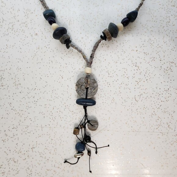 Bohemian Multi- Material Natural Stones Long Pendant Necklace - Picture 3 of 5